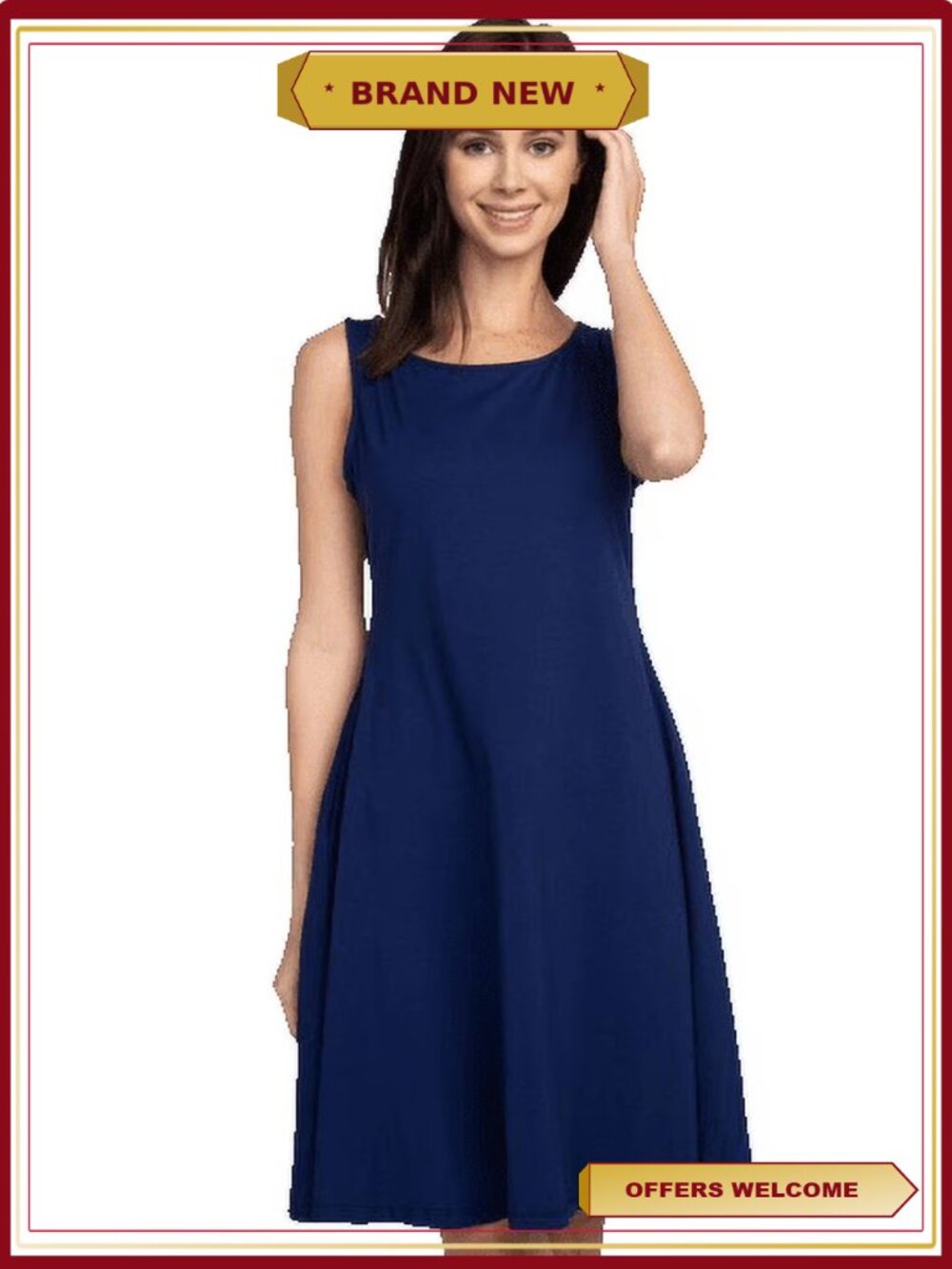 Sleeveless Comb-Cotton A-Line Dress with Pockets